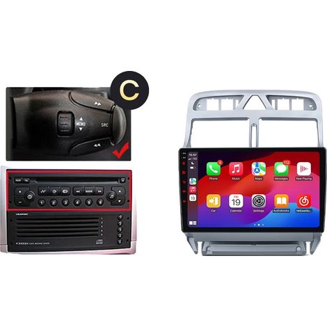 Sistema di navigazione Android con CarPlay, touchscreen, compatibile con Peugeot 307 (Hatchback/SW/CC) 2001-2008, ventola di raffreddamento integrata, Linux - C (1/2)