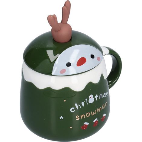Mug de Noël 450ml avec Couvercle et Cuillère - Tasse Céramique Élégante pour Café, Thé ou Lait - Bureau et Maison - Moderne et Pratique (1/5)