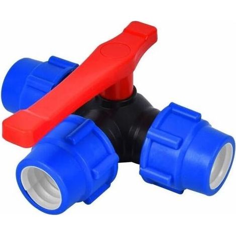 Vanne à Bille 3 Voies 32 mm avec Raccord Rapide pour Tuyaux PVC et PE – Connecteur en T – Arrêt Instantané – Couleur Bleu ou Noir (1/4)