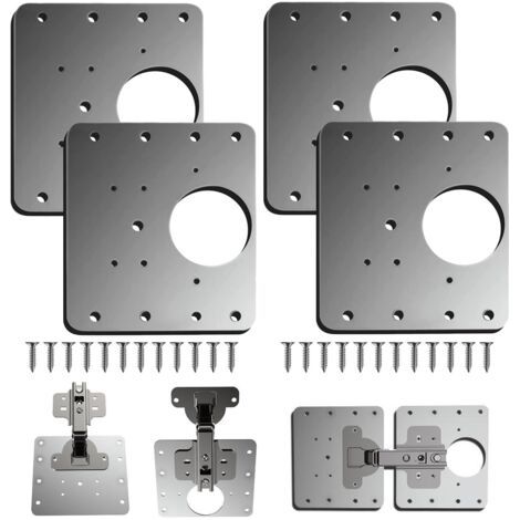 Plaque Reparation Charniere Porte d'armoire,4 Pièces plaque de réparation de charnière de porte de placard de cuisine avec trou, supports de fixation plats en acier inoxydable avec vis
