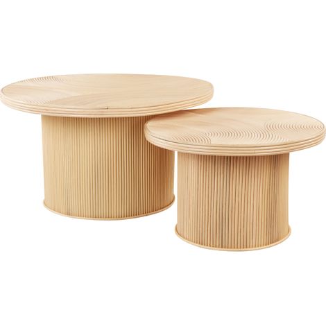 Conjunto de 2 mesas de centro de ratán estilo boho con tablero natural Ilios