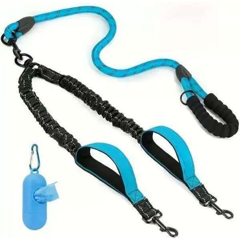 Laisse Double Pour Chiens - Laisse Anti-Traction À Double Extrémité Avec Bandes Réfléchissantes - 50 cm Rétractée / 90 cm Déployée - 1 Pièce (1/5)