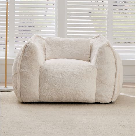 Sillón puf gigante de piel sintética, 123 x 97 x 73 cm, beige OKMYHOME (1/5)