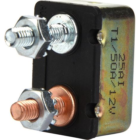 Disjoncteur automatique 12/24V universel avec réarmement automatique, couvercle métallique, protection circuit 50A pour bateau et voiture. (1/5)