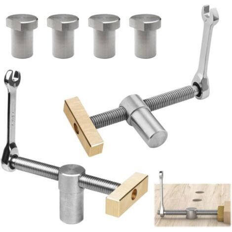 2 abrazaderas de mesa para carpintería plateadas de 20 mm, tornillo de banco auxiliar para mesa de trabajo con 4 topes para banco de trabajo con orificio de 20 mm (plateado) -Crezuo