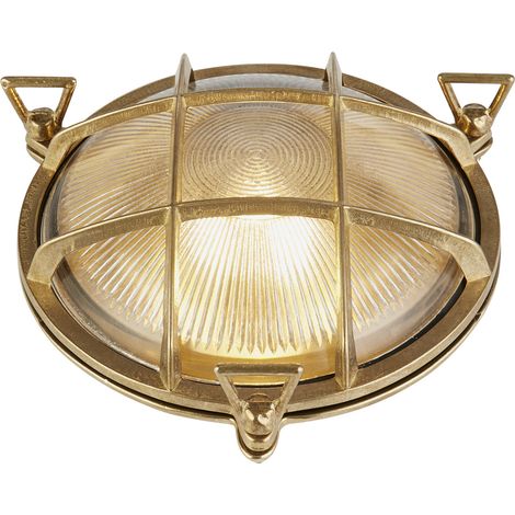 Searchlight Bulkhead Lampada da esterno ovale in ottone massiccio, vetro rigato (1/5)