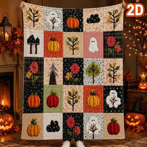 New Halloween Series Patchwork Blanket, Spooky Pumpkin Ghost Festival Plush Blanket, Nap Sofa Blanket - F - 100130CM