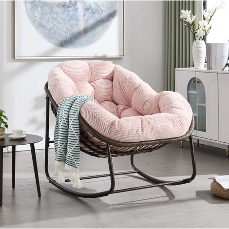Fauteuil à bascule de jardin en acier et rotin rose OKMYHOME (1/5)