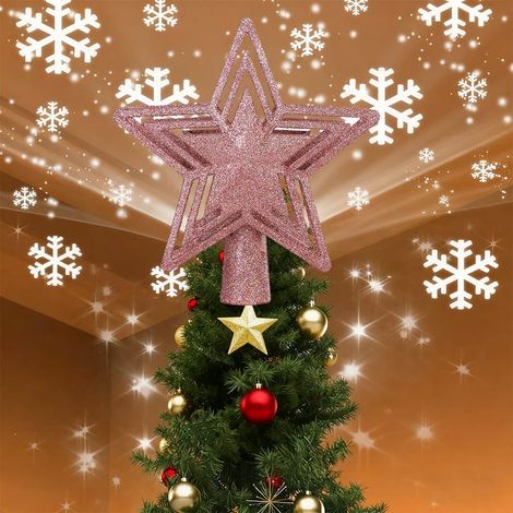Adorno para la punta del árbol de Navidad con proyector LED integrado, estrella brillante 3D para la punta del árbol, decoración navideña, luces para el árbol de Navidad (oro rosa) (1/5)