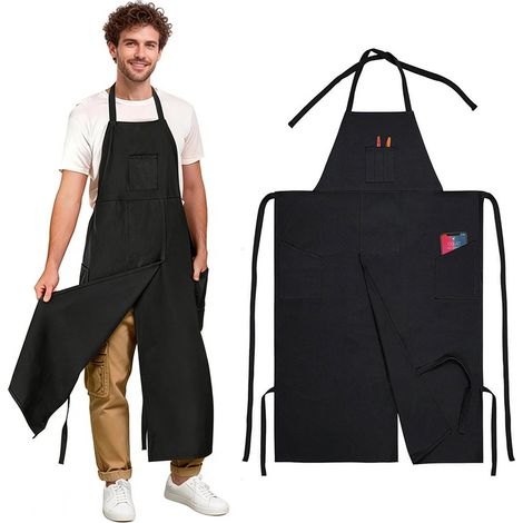 Tablier en toile - 76 x 113 cm - Imperméable - Modèle à jambes fendues - Idéal pour la coiffure, le jardinage, le barbecue, la cuisine, la poterie et autres activités - Tablier ajustable avec jambes f