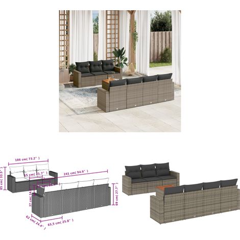 Salon de jardin 8 pcs avec coussins gris résine tressée - Ensemble Salon De Jardin - Salon De Jardin Extérieur - Meuble De Jardin - Mobilier De Jardin - Résine Tressée - Home & Living (1/3)