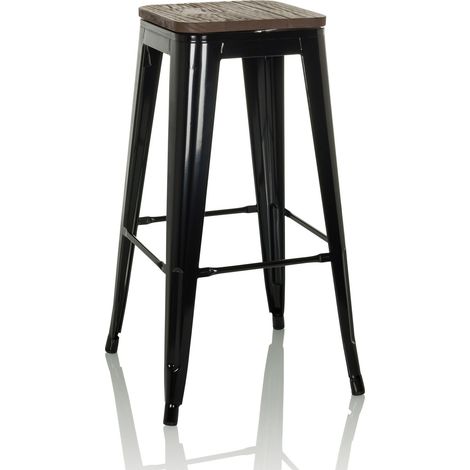 Barhocker VANTAGGIO HIGH WS metallic schwarz / Sitz Echtholz drehbar dunkel hjh OFFICE