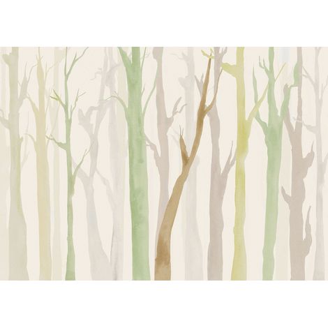 papier peint panoramique arbres beige et vert - Komar (1/3)
