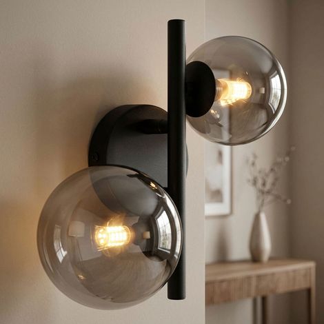 Wandlampe LED Wandleuchte Wohnzimmerlampe Flurleuchte Metall Glas schwarz rauch, 2x G9, 2x 80lm, 3000K warmweiß, H 12,5 cm (1/5)
