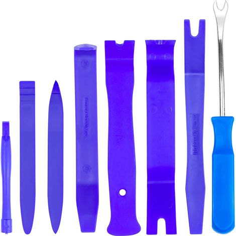 Lntyq 8 Pièces Outil Demontage Garniture Voiture Bleu, Outils pour Garnitures Panneau Auto, Installateur Pry Outil Plastique pour Panneau Autoradio Accessoires Porte Tableau de Bord de Voiture