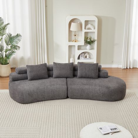 Canapé modulable en chenille courbé, 3 pièces, gris anthracite, sans accoudoirs (1/5)