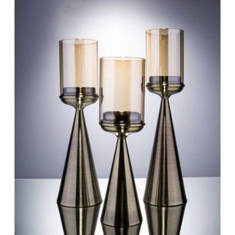 Chandelier Bougeoir pour Bougie Pilier en Métal et Verre Champagne Doré Taille S 39 cm - PANGIVO (1/5)