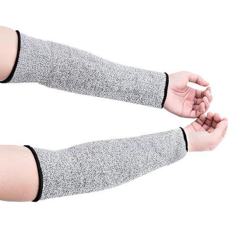 Lot de 2 protège-bras - Droit - Résistants aux coupures - Fibre tressée - Résistants à l'abrasion, respirants et non collants - Conviennent pour le jardinage et les travaux industriels - Gris (1/5)