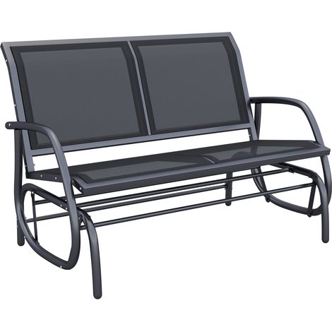Panchina a dondolo da giardino 2 posti in metallo nero 120 x 70 x 85 cm (1/5)