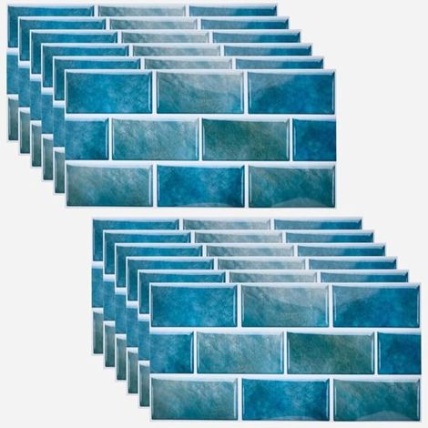 Carrelage Adhesif Mural 12Pcs 30x15cm, Stickers Autocollants, Film Imperméable pour Cuisine et Salle de Bain (Bleu Canard) (1/5)
