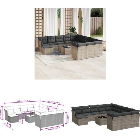 13-tlg. Garten-Sofagarnitur mit Kissen Grau Poly Rattan - Gartenmöbel Set - PE-Rattan Möbel - Outdoor Sofa - Esstisch - Lounge Garnitur - Home & Living (1/3)