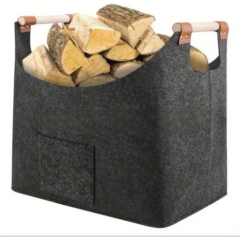 Panier à bûches XL en feutre extra épais et poignée renforcée Panier pliable en feutre pour ranger vos courses, votre bois, vos journaux ou votre bois de chauffage (gris foncé) (1/5)