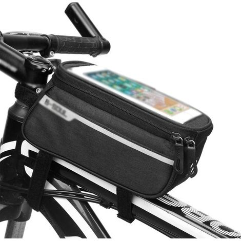 Bolsa para cuadro de bicicleta，Bolsa para tubo superior，Para ciclismo con teléfono，Pantalla táctil transparente，Capacidad de 2 litros，Negra (1/5)