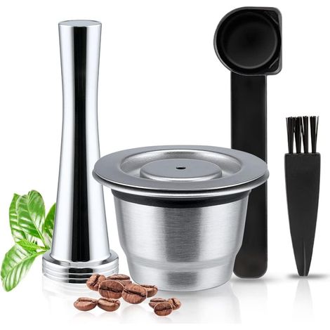 Capsule de café réutilisable en acier inoxydable compatible avec la machine à café expresso N, capsule de café rechargeable, 1 capsule de café en métal et 1 presse à café (1/5)