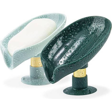 Set mit 2 blattförmigen Seifenschalen, leicht zu reinigen, mit Saugnäpfen, geeignet für Dusche, Badezimmer und Küchenspüle (1/5)