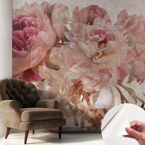 Papier peint autocollant décoratif à motifs pour salon chambre et bureau Tapete adhésif pour décoration Le charme des pivoines 250x250 cm (1/5)