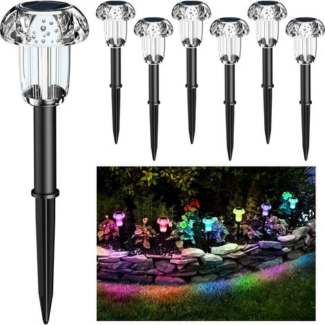 Lampes solaires étanches Lot de 8 lampes solaires en forme de champignon Lampes solaires de jardin LED Changement de couleur pour allées d'extérieur (1/5)