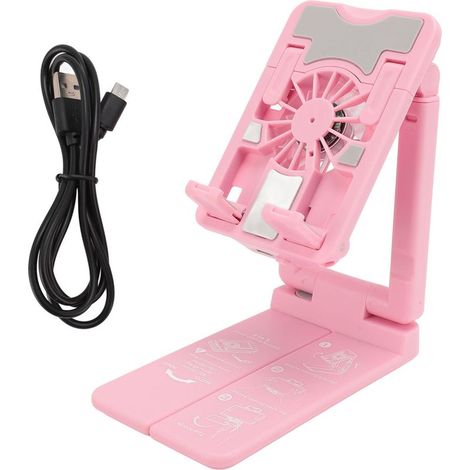 Ortviai Support de Téléphone avec Ventilateur Rafraîchissant Réglable en Hauteur, Éclairage RGB, pour Streaming et Jeux – Rose (1/5)