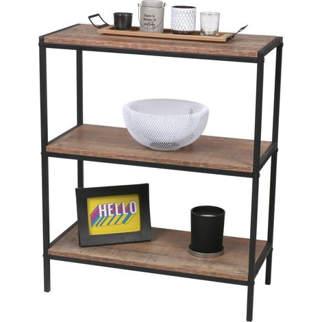 Klein offenes Regal mit 3 Ebenen – 60x30x76 cm, Farbe Eiche und Schwarz – Kollektion OAKLANDER