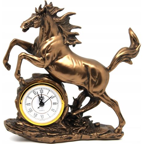 Horloge décorative sur pied avec une figurine dynamique de cheval au galop (1/5)