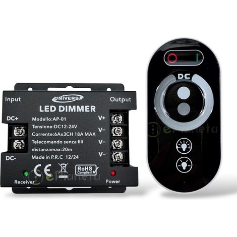 UNIVERSO AP-01 CONTROLLER DIMMER PER STRISCE LED MONOCOLORE DC 12V - 24V CON TELECOMANDO 3 CANALI A 6A (1/5)