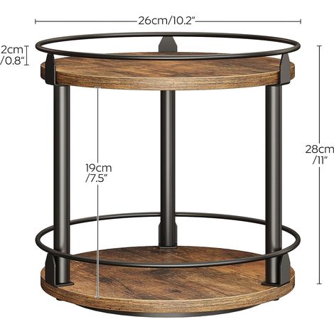 Especiero giratorio con bandeja redonda de 2 niveles, ideal para encimeras de cocina, mesas de comedor, tocadores y oficinas. Marrón rústico y negro. (1/5)