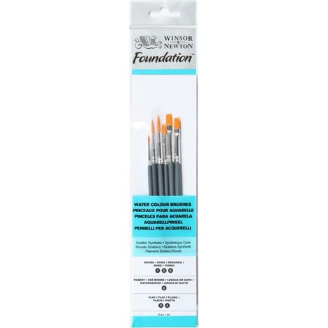 Set de pinceaux aquarelle - WINSOR & NEWTON - Fondation - 5 & 6 plat - 3 & 4 Filbert - Qualité pour débutants