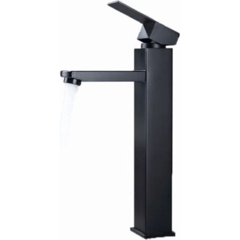 Hochmontierte Waschtischarmatur, geeignet für Waschbecken, quadratischer Griff, Edelstahl 304, schwarz.
