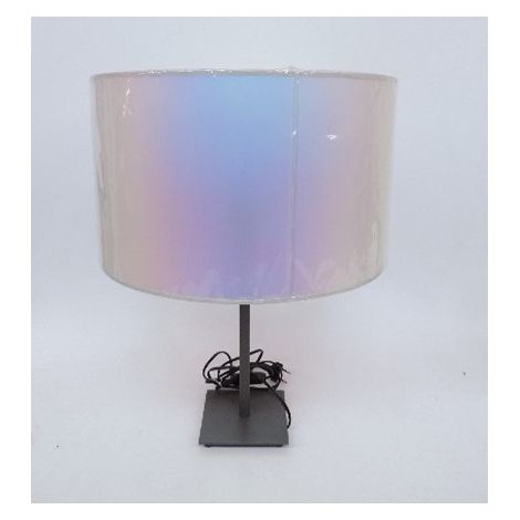 Lampe à poser déco anthracite avec abat-jour rond PVC irisé Ø 400mm H240 et inter lampe E27 230V (non incl) IP20 TRAJECTOIRE