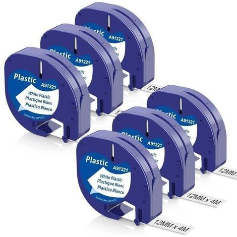 6X Compatible Dymo Ruban 12mm x 4m pour Dymo Letratag XR LT-100H LT-100T Letratag 200B Étiqueteuse, Recharge Dymo Letratag Rruban Plastique Noir sur blanc-- (1/4)