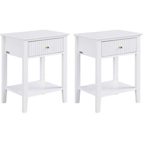Comodino con 1 cassetto e 1 ripiano - MDF - Bianco - Lotto di 2 - NIRIVA