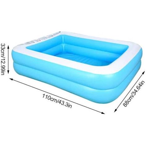 Piscine gonflable familiale bleue rectangulaire 110 x 88 x 33 cm – PVC respectueux de l'environnement – Conception à double anneau anti-fuite (1/3)