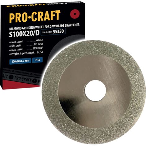 Disque abrasif diamanté Procraft S100X20/D de 100 mm pour affûteuse Procraft SS350 (1/2)