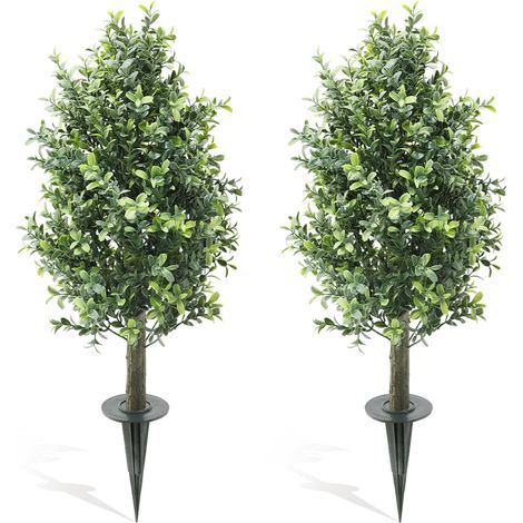 Décoration élégante pour maison et terrasse – Lot de 2 buis artificiels topiaires boule en pot avec piquets – Plantes décoratives réalistes pour intérieur/extérieurérieur – 70CM (1/5)