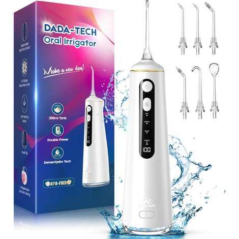 Jet Dentaire Hydropulseur Dentaire, Water flosser Hydropulseur et Irrigateur avec 8 Modes Personnalisables 7 Buses Réservoir de 300 ml (Blanc) (1/5)
