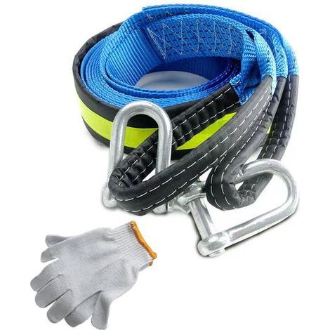 Sangle DE Remorquage Robuste, Polyester Material Réflexion Conception Corde Corde DE Towing 5 MEXT (Bleu Réfléchissant et Gants). (1/5)