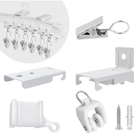 36 poulies porteuses + 14 supports supérieurs et un ensemble complet d'accessoires pour un système de rails courbes flexibles avec une capacité de charge silencieuse complète. (1/5)
