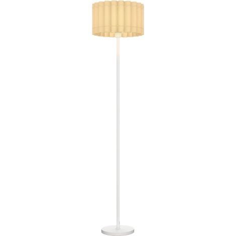 Lampadaire Lampe sur Pied E27 avec Interrupteur au Pied Abat-Jour Ondulé Blanc Structure Métal H153cm Salon Chambre (1/5)