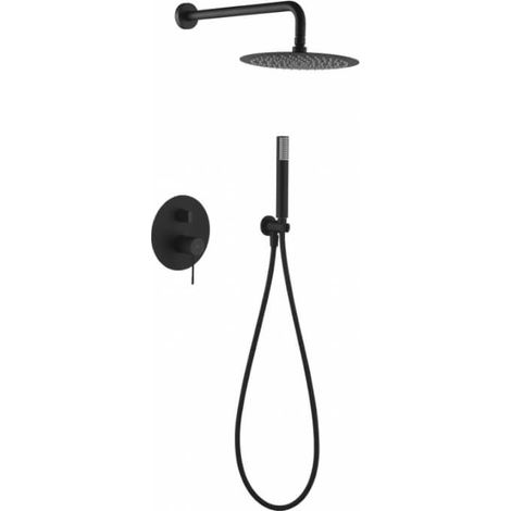 Conjunto para ducha de pared con un diseño empotrado de acabado negro mate Line de Imex (1/5)