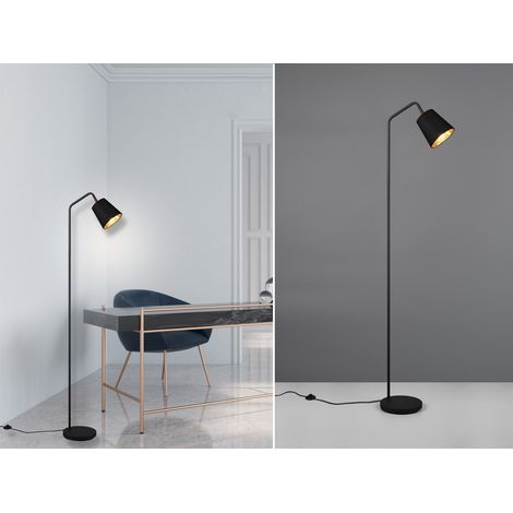 LED Stehleuchte Spot schwenkbar, Metall & Stoffschirm Schwarz/Gold, Höhe 148cm (1/5)